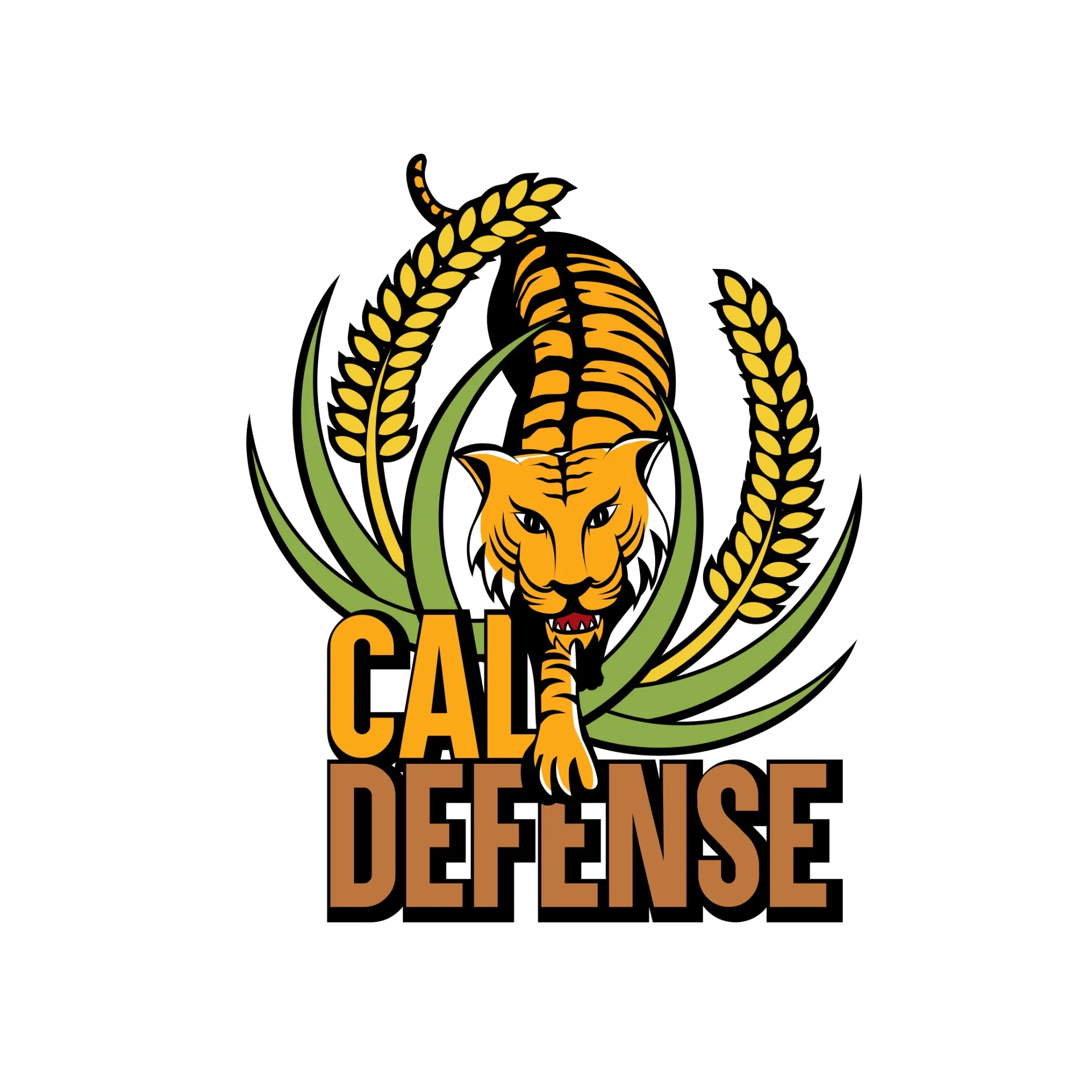 Cal Defense logo featuring a tiger amidst grass